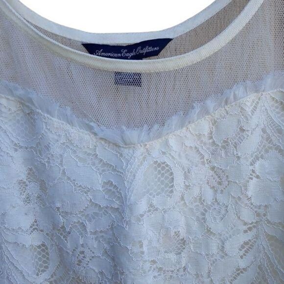 AEO Top Illusion Boho Romantic‎ Sweetheart Lace Neckline Sleeveless Cream Sz XS - Picture 4 of 12